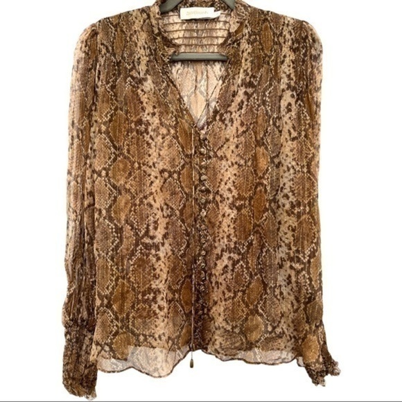 Zimmermann Botanica Python Print Silk Long Sleeved Blouse Size 0 - Picture 4 of 12